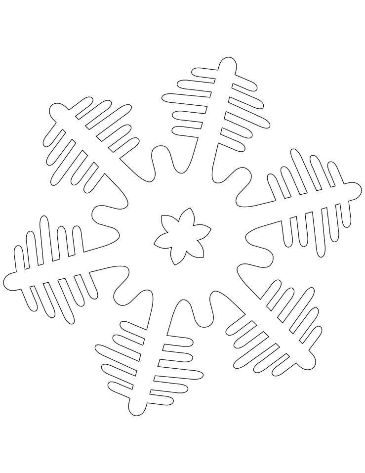 Dibujo de Copo de Nieve con árboles de Navidad para Colorear