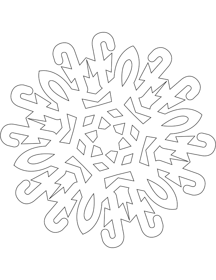 Dibujo de Copo de Nieve con bastón de Caramelo para Colorear