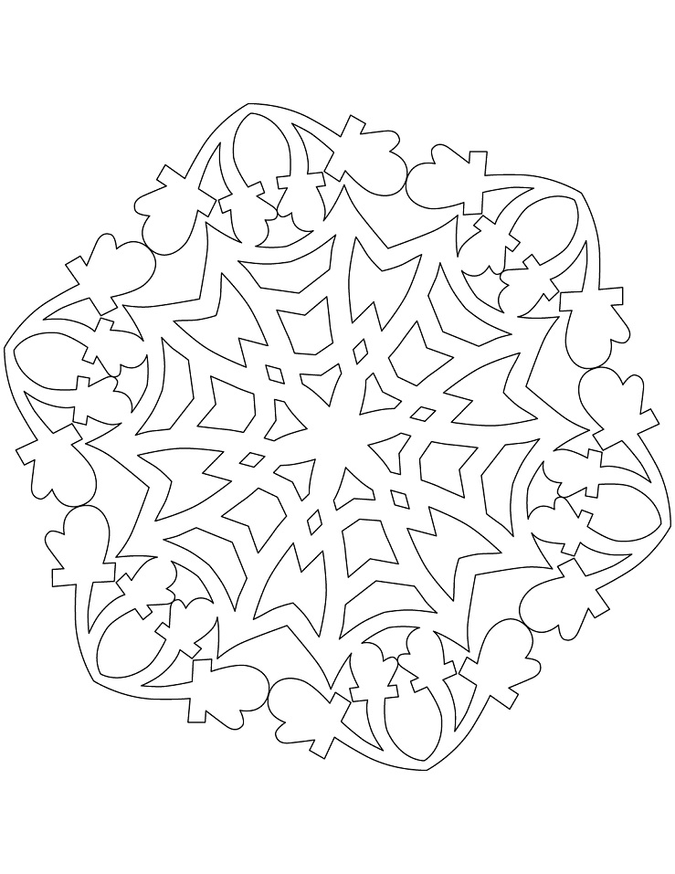 Dibujo de Copo de Nieve con Mitones para Colorear