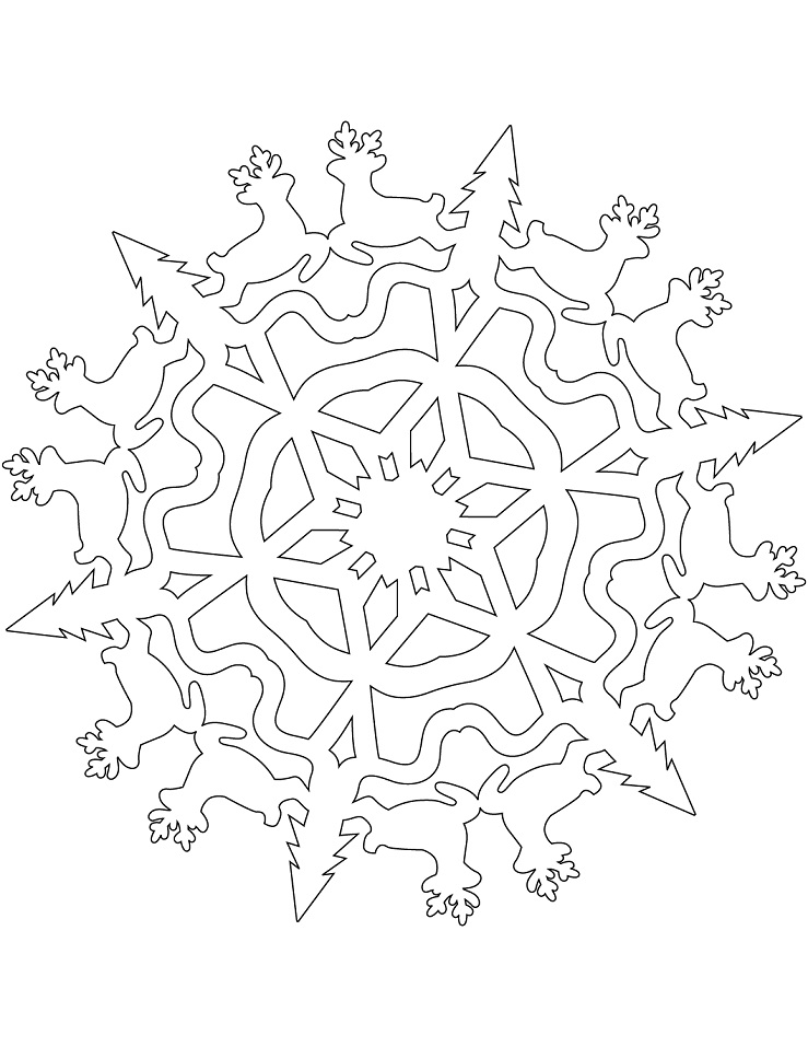 Dibujo de Copo de Nieve con Renos navideños para Colorear