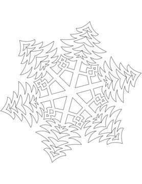 Dibujo de Copo de Nieve con Tupidos árboles de Navidad para Colorear