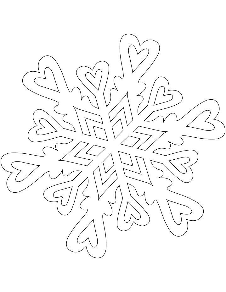 Dibujo de Patron de Copo de Nieve con Corazones para Colorear