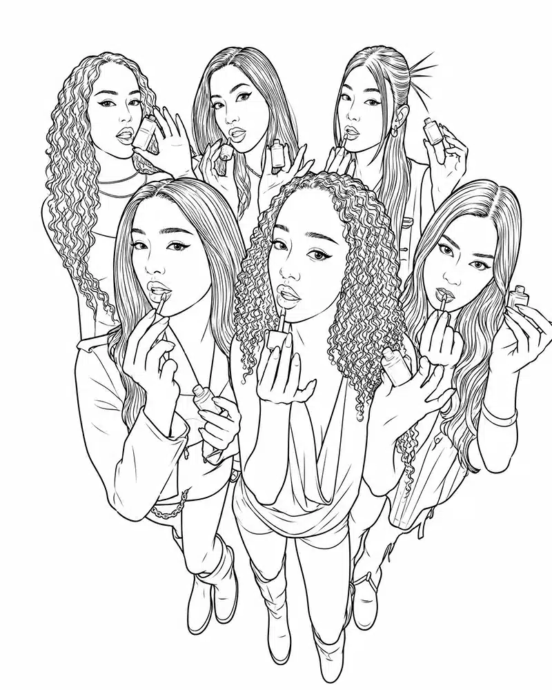 Dibujo de Espectáculo K Pop de Katseye en el Escenario página para Colorear