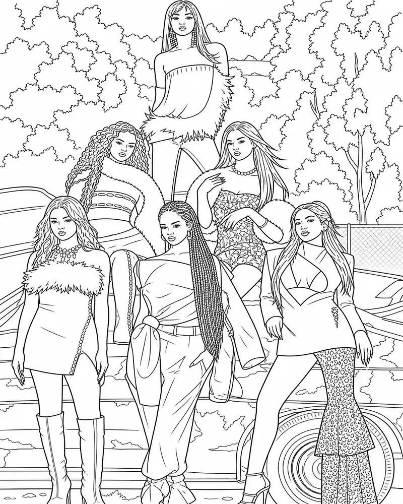 Dibujo de Grupo de Chicas Katseye página para Colorear