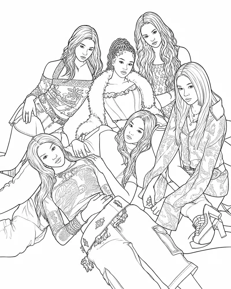 Dibujo de Grupo Femenino K Pop Katseye página para Colorear
