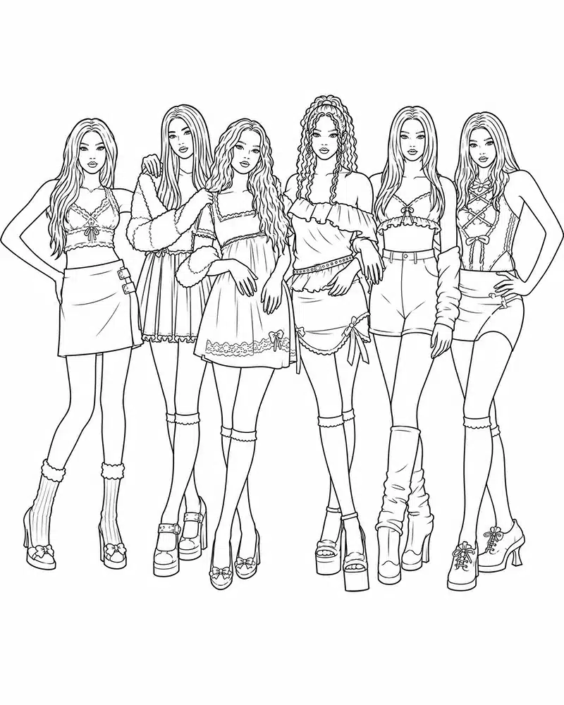 Dibujo de Grupo Femenino Katseye página para Colorear