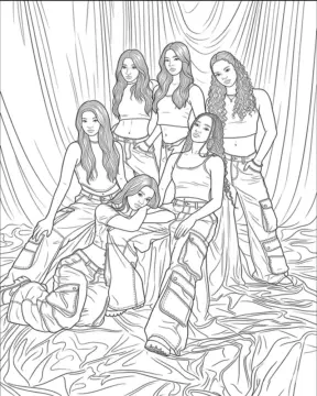 Dibujo de Sesión de Fotos de las Chicas de Katseye página para Colorear