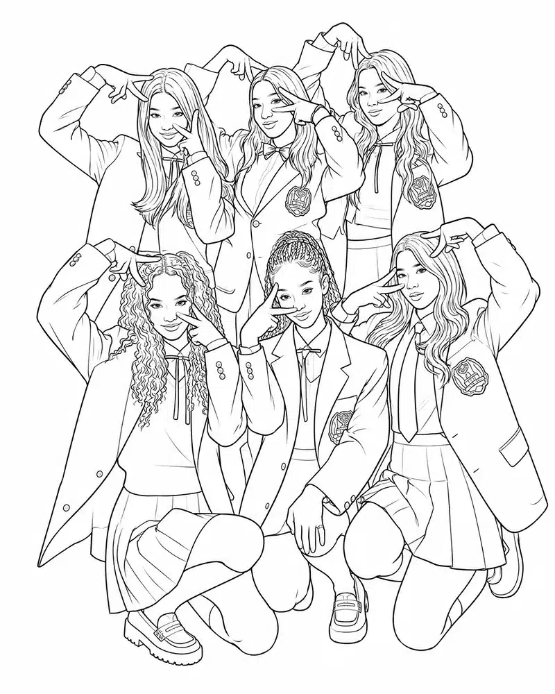 Dibujo de Sesión de Fotos Musical de Katseye página para Colorear