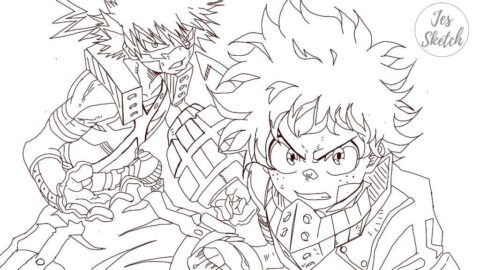 Dibujo de Bakugo y Deku para Colorear