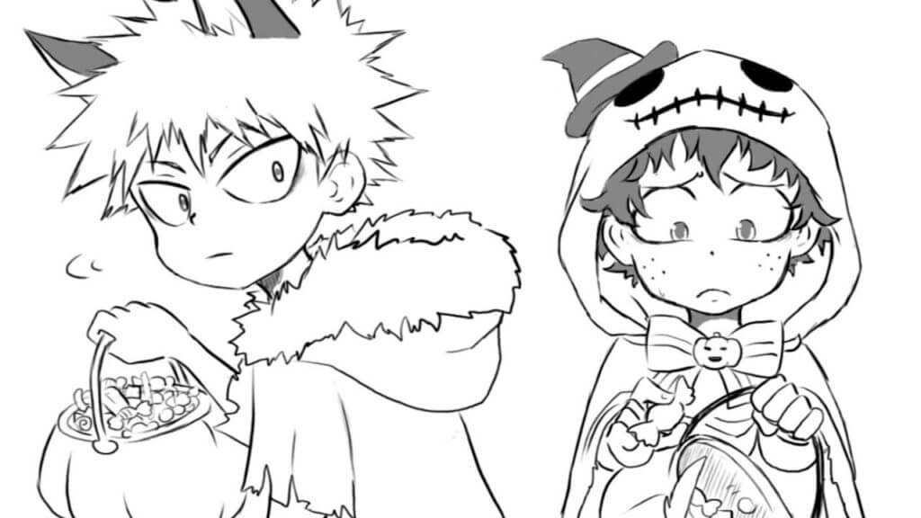 Dibujo de Bakugo y Deku Lindo para Colorear