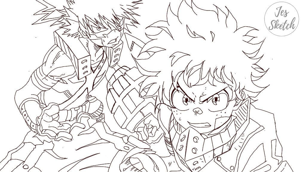 Dibujo de Bakugo y Deku para Colorear