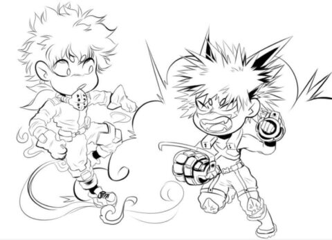 Dibujo de Chibi Bakugo y Deku para Colorear