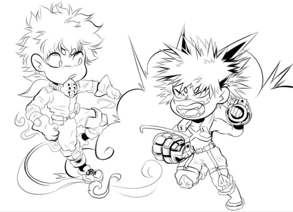Dibujo de Chibi Bakugo y Deku para Colorear