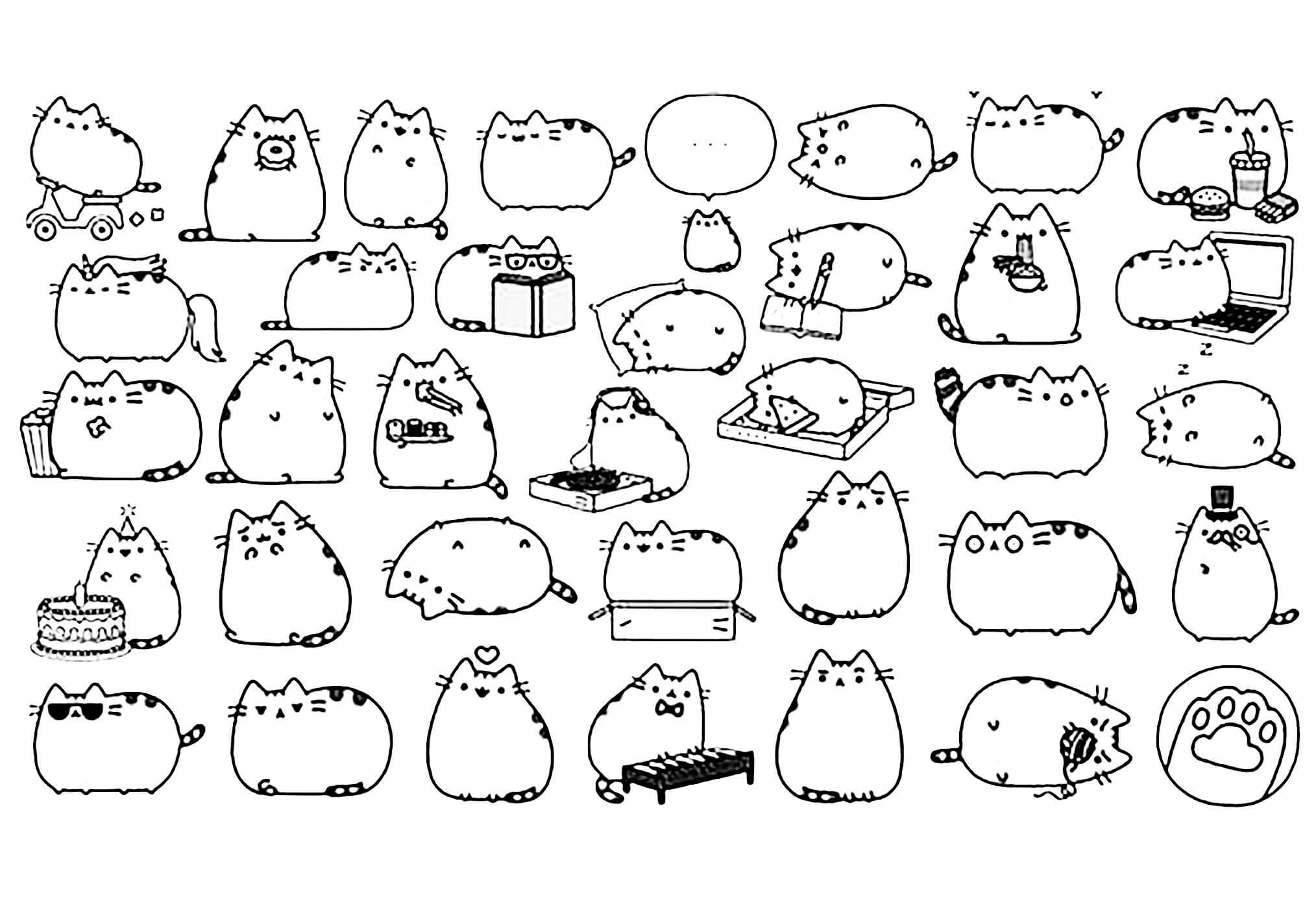 Dibujo de Kawaii Pusheen para Colorear