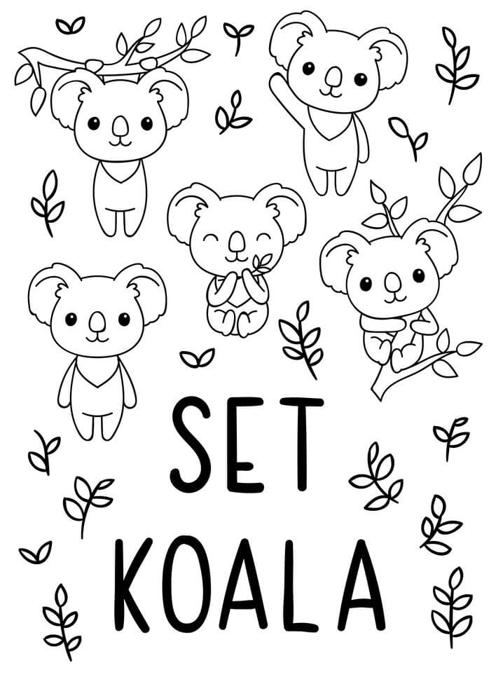 Dibujo de Kawaii Set Koala para Colorear
