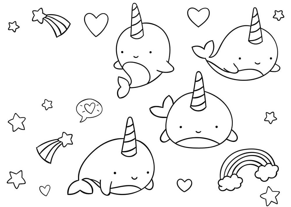 Dibujo de Narwal Kawaii para Colorear