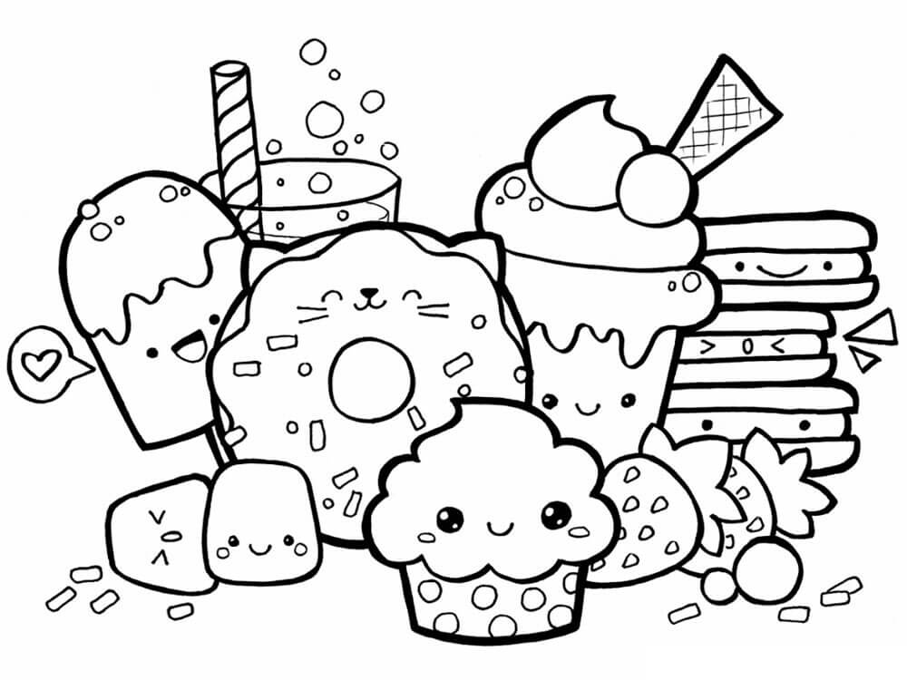 Dibujo de Alimentos básicos Kawaii para Colorear