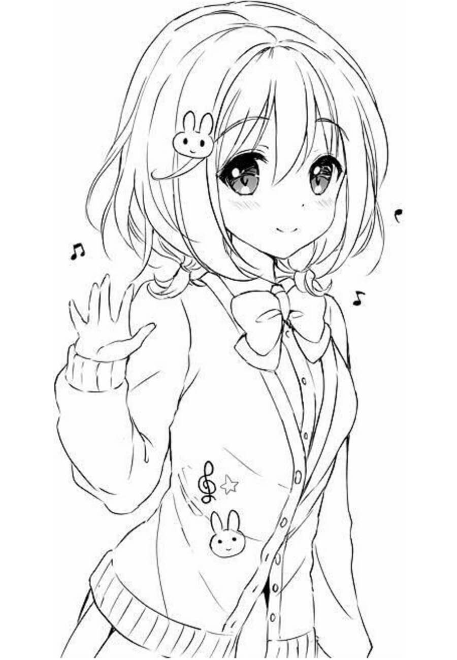 Dibujo de Anime Sonriendo Kawaii para Colorear