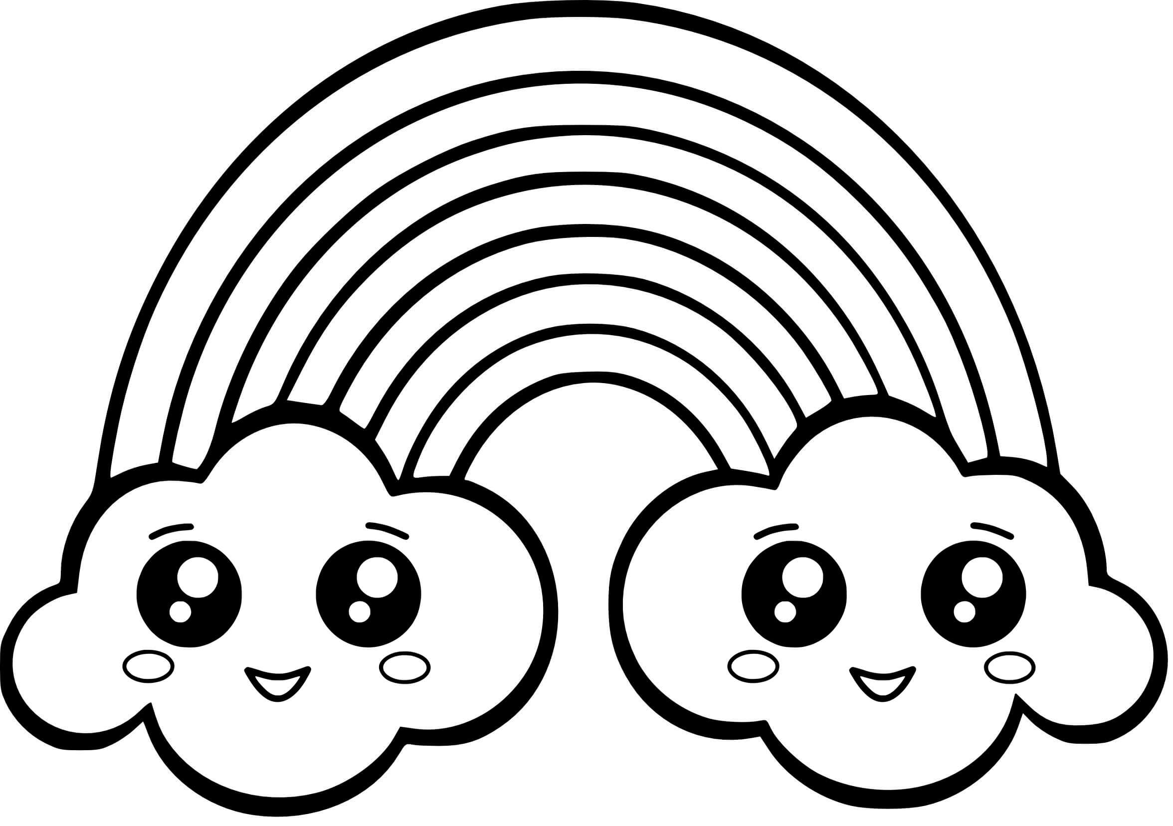 Dibujo de Arco Iris Kawaii para Colorear