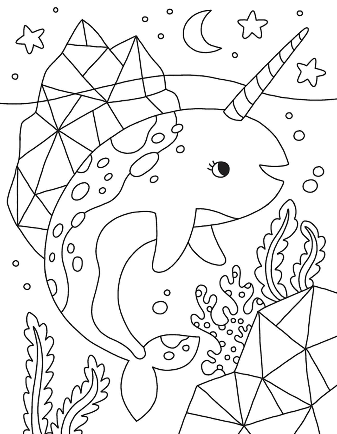 Dibujo de Ballena Unicornio Kawaii para Colorear