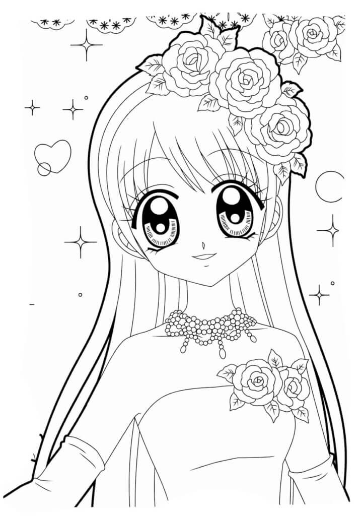 Dibujo de Chica Cara Kawaii para Colorear
