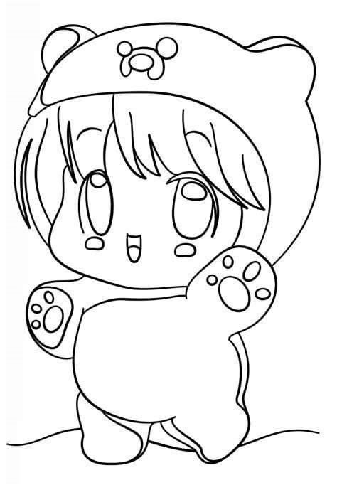 Dibujo de Chica de Oso Kawaii para Colorear