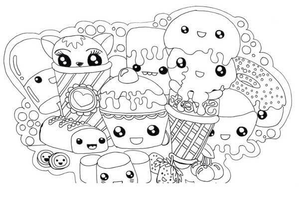 Dibujo de Comida Divertida Kawaii para Colorear
