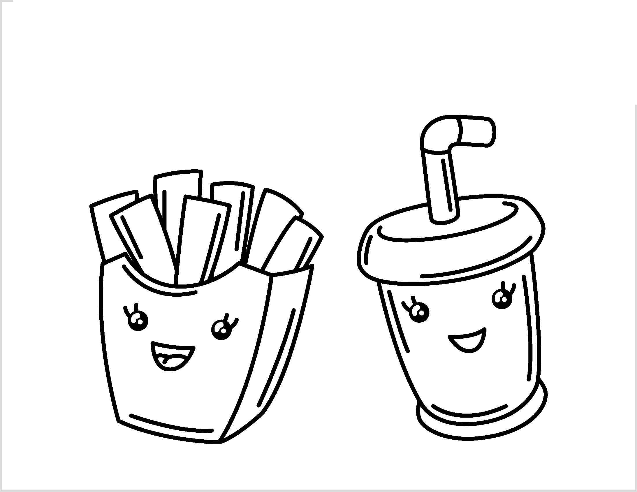 Dibujo de Comida rápida Kawaii para Colorear