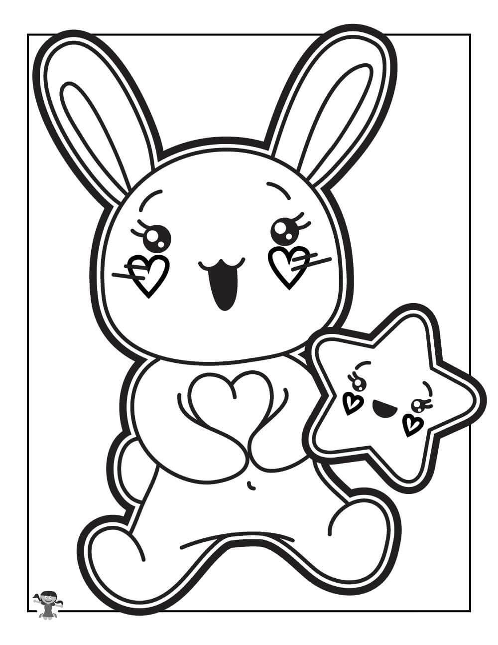 Dibujo de Conejito con Estrella Kawaii para Colorear