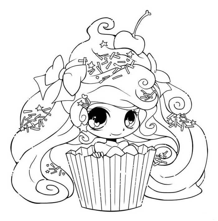 Dibujo de Cupcake de niña Kawaii para Colorear