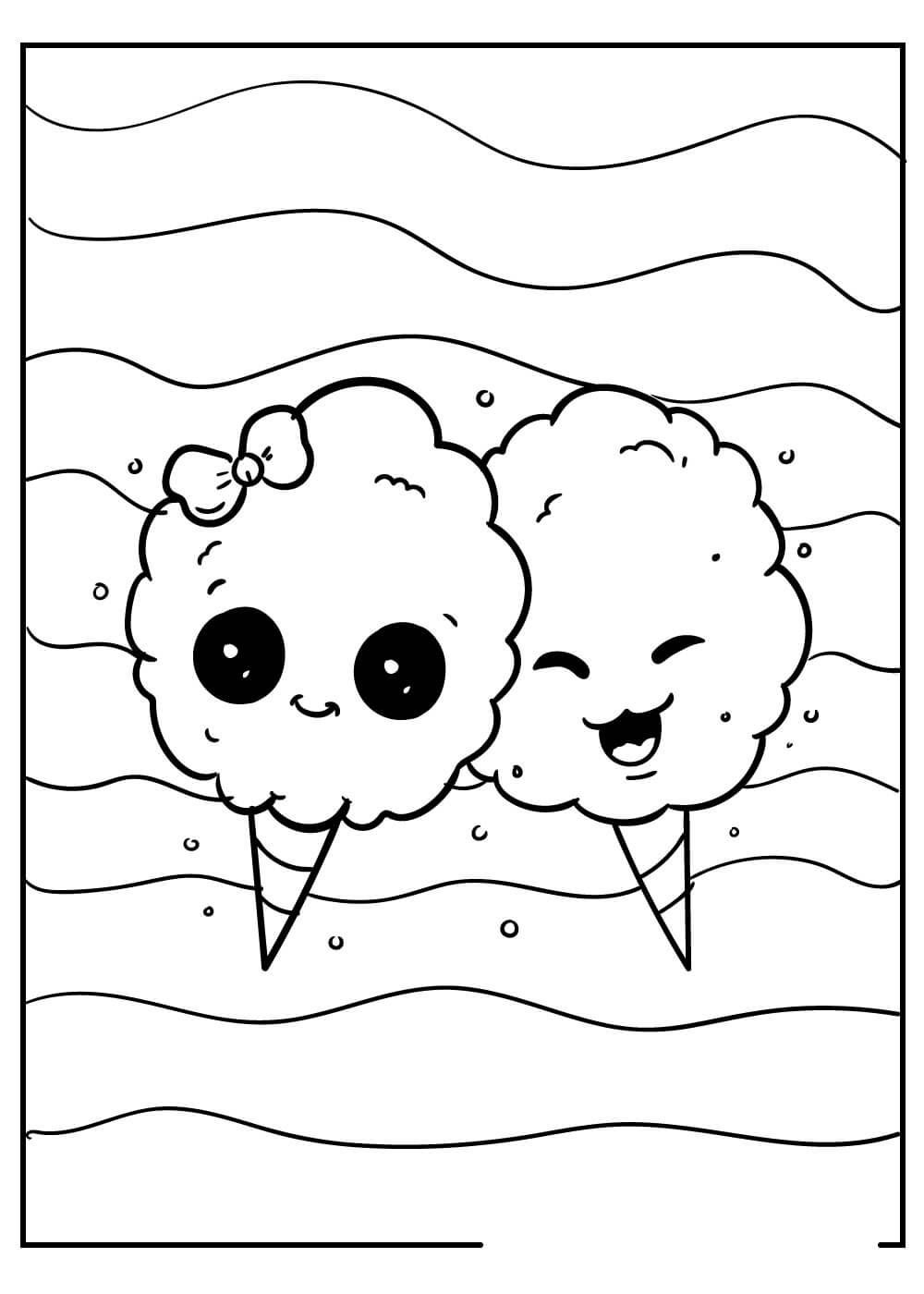 Dibujo de Dos Helados Felices Kawaii para Colorear