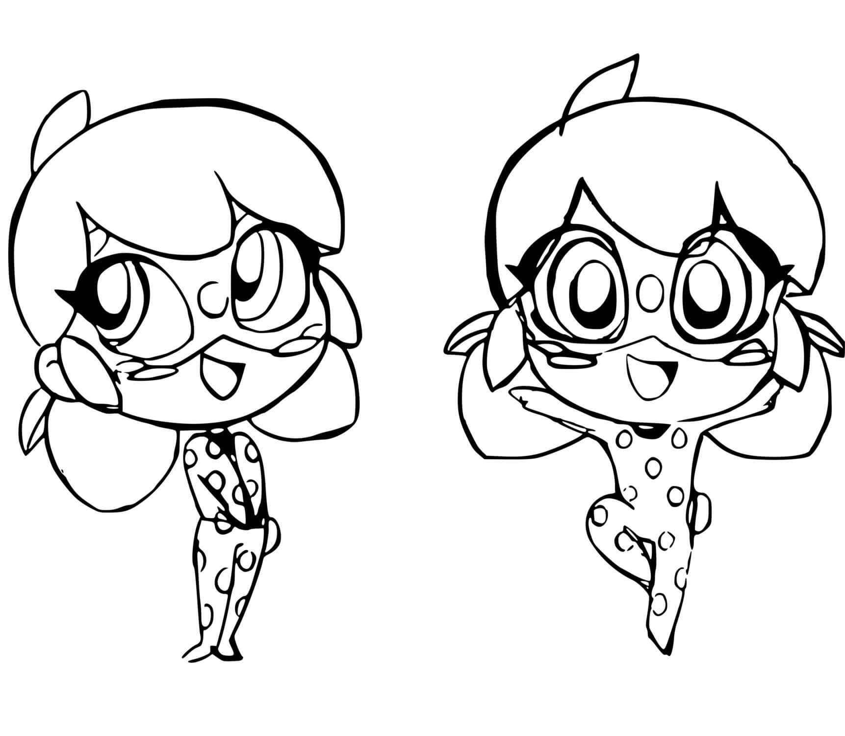 Dibujo de Dos Mariquitas Kawaii para Colorear