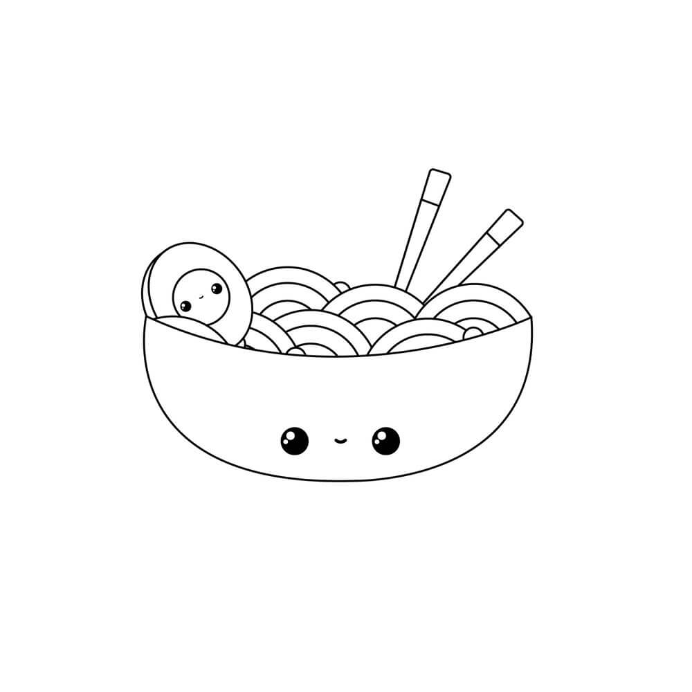 Dibujo de Fideos Sonrientes Kawaii para Colorear