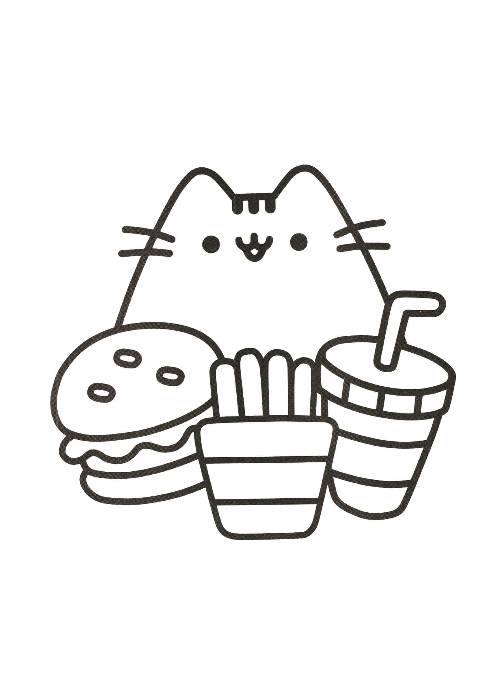 Dibujo de Gato de Pusheen y Comida Kawaii para Colorear