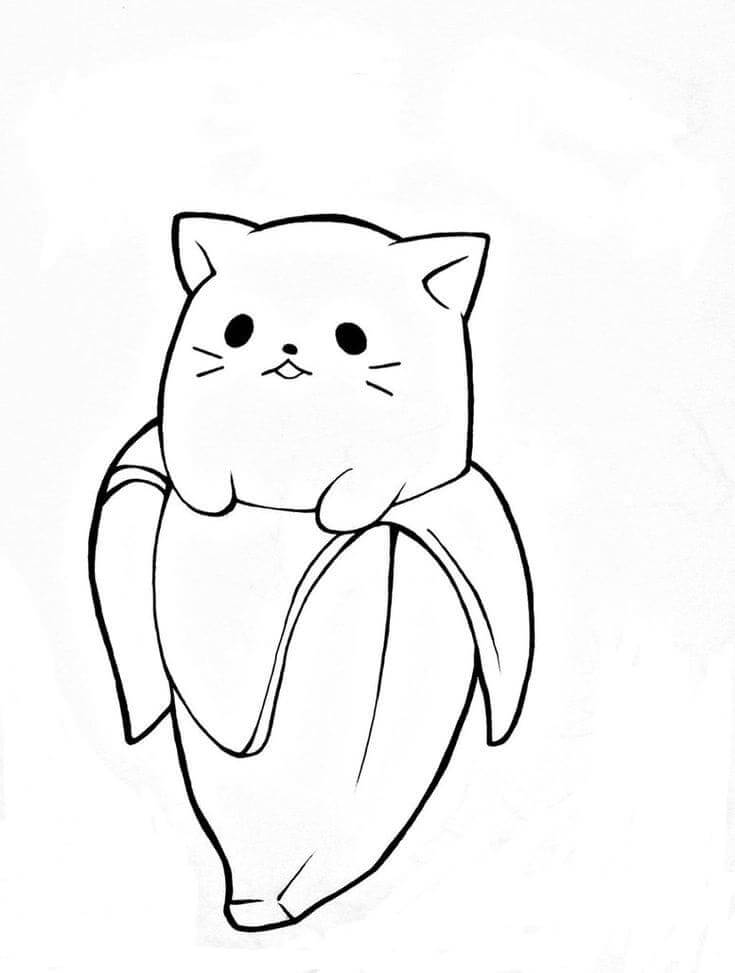 Dibujo de Gato Platano Kawaii para Colorear