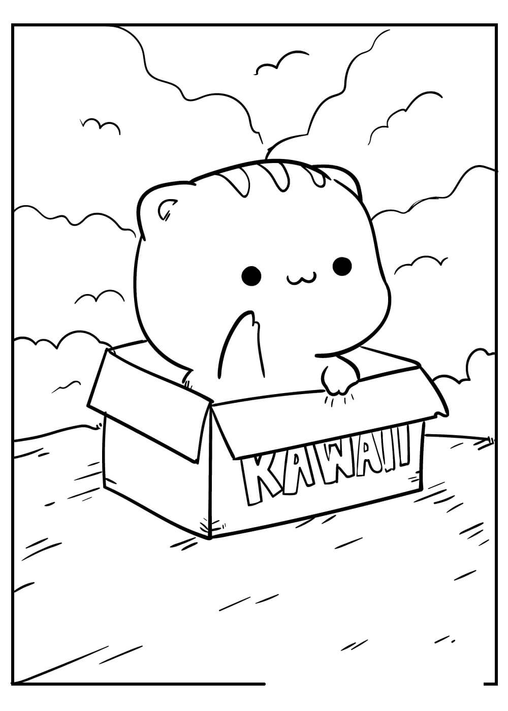 Dibujo de Gato Sonriendo Kawaii para Colorear