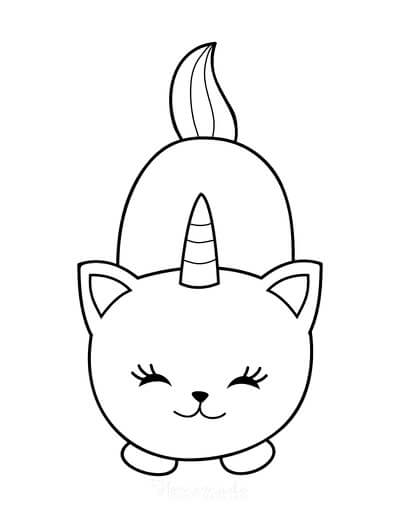 Dibujo de Gato Unicornio Sonriente Kawaii para Colorear