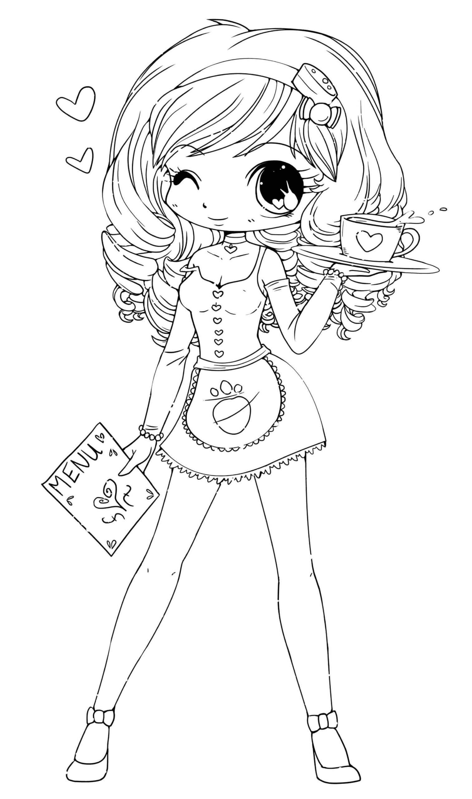 Dibujo de Kawaii de la Camarera para Colorear
