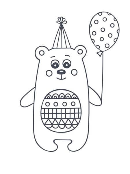 Dibujo de Kawaii Oso Sosteniendo Globo para Colorear