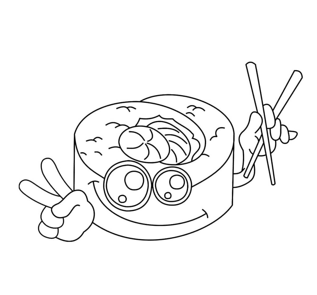 Dibujo de Kawaii Sushi Sonriendo para Colorear