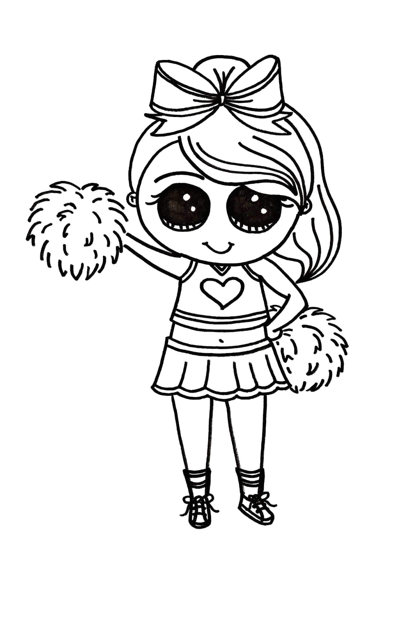 Dibujo de La Animadora Femenina Se Rie Kawaii para Colorear