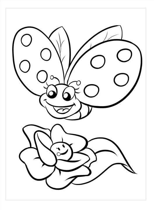Dibujo de Mariposa básica y Flor Kawaii para Colorear