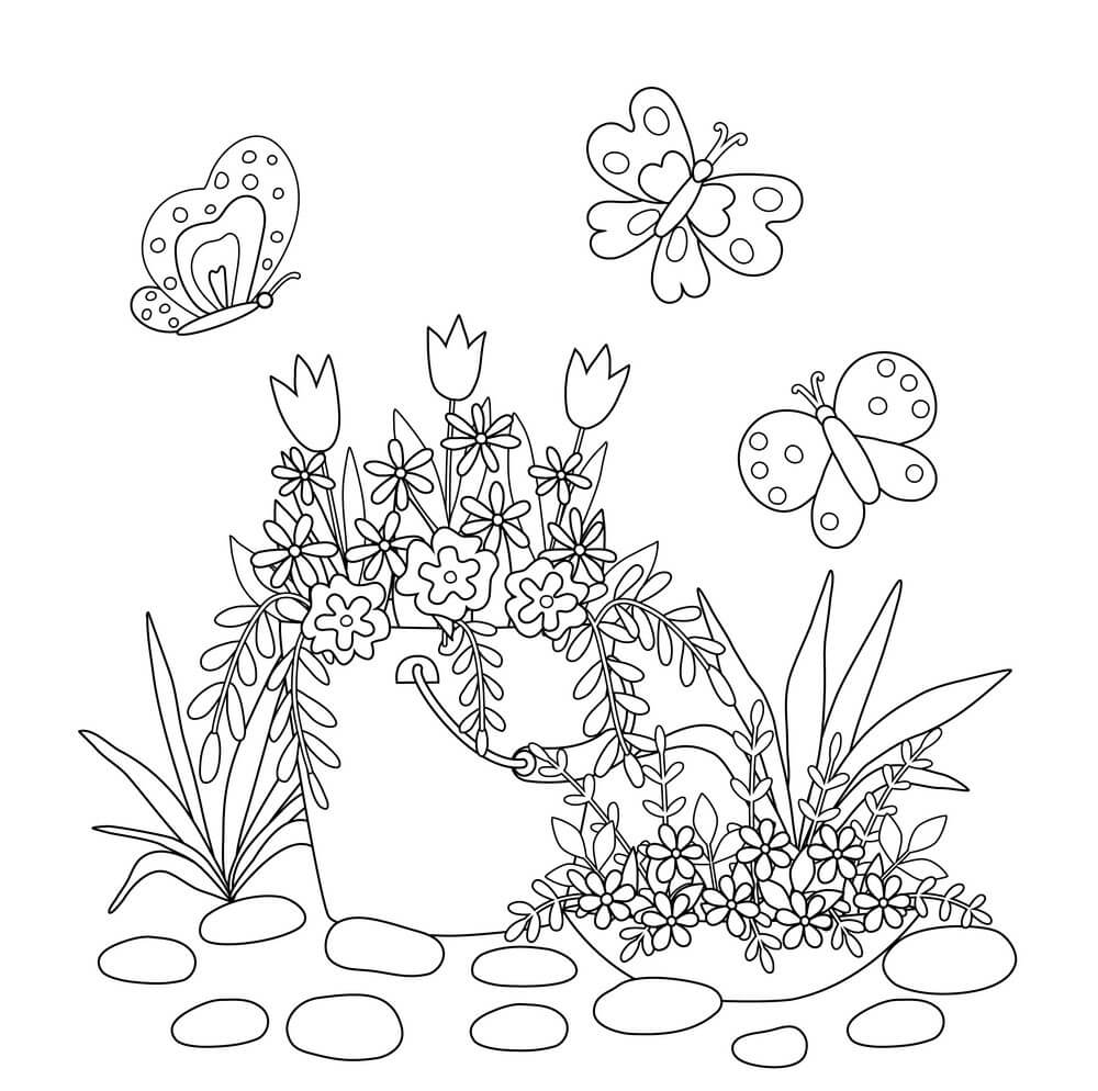 Dibujo de Mariposa y Flor Kawaii para Colorear