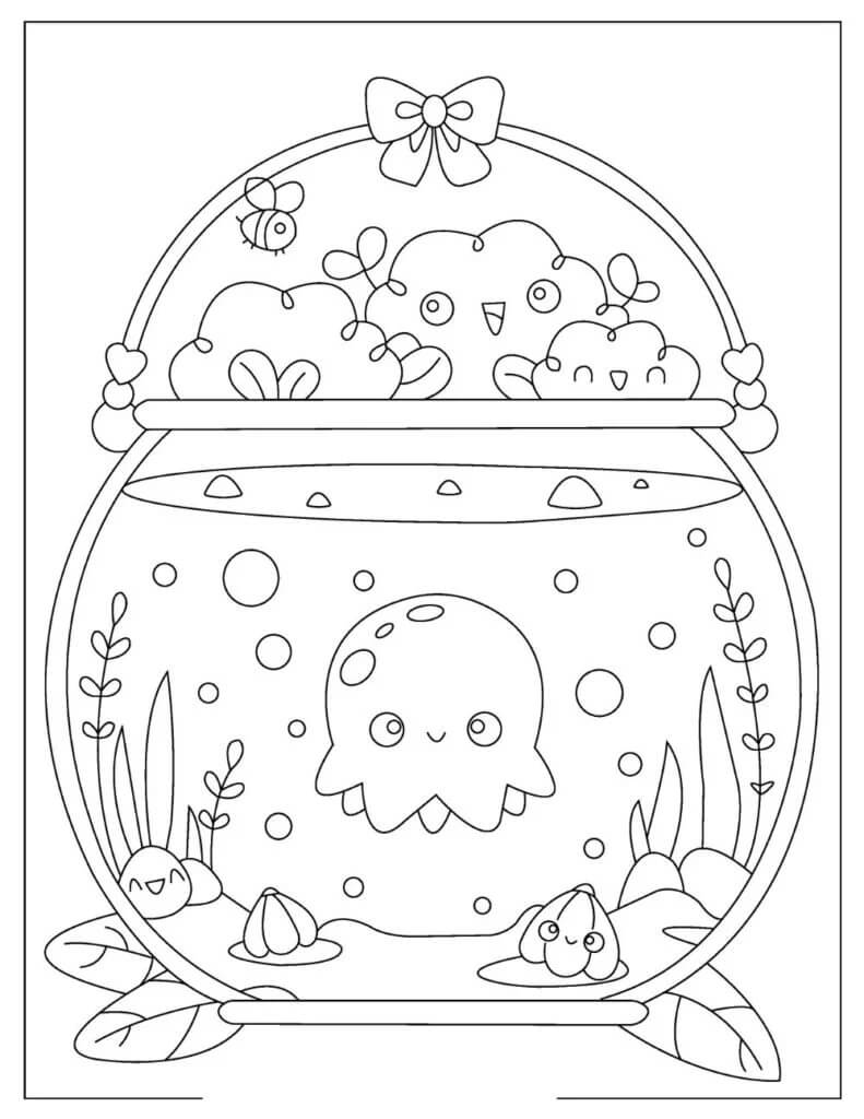 Dibujo de Medusas Sonriendo en una Olla de Pez para Colorear