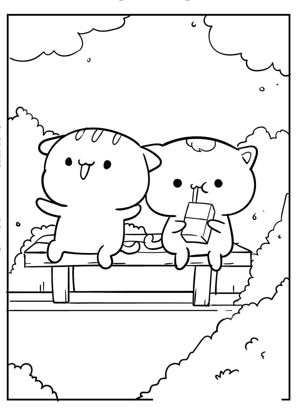 Dibujo de Pareja Gatito Kawaii para Colorear