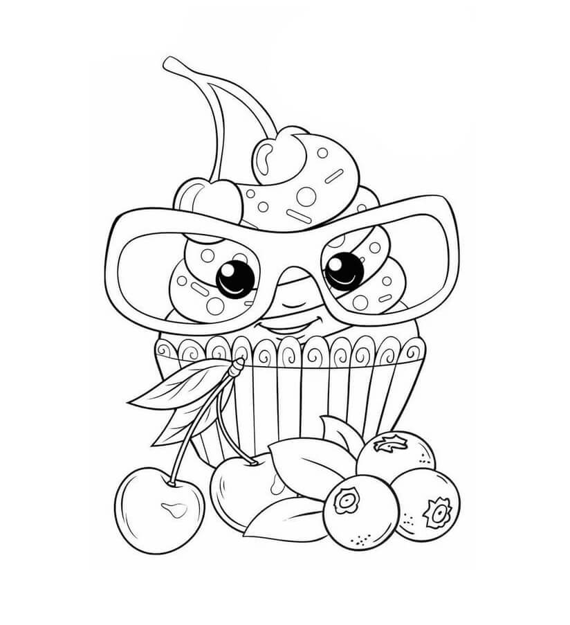 Dibujo de Pastel con Gafas Kawaii para Colorear