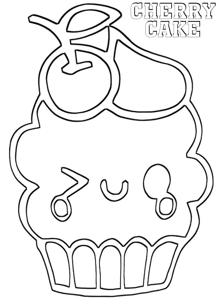 Dibujo de Pastel de Cerezo Kawaii para Colorear