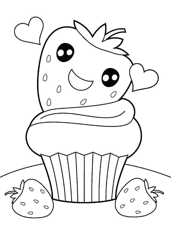 Dibujo de Pastel de Fresa Kawaii para Colorear