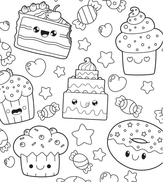 Dibujo de Pasteles Kawaii para Colorear