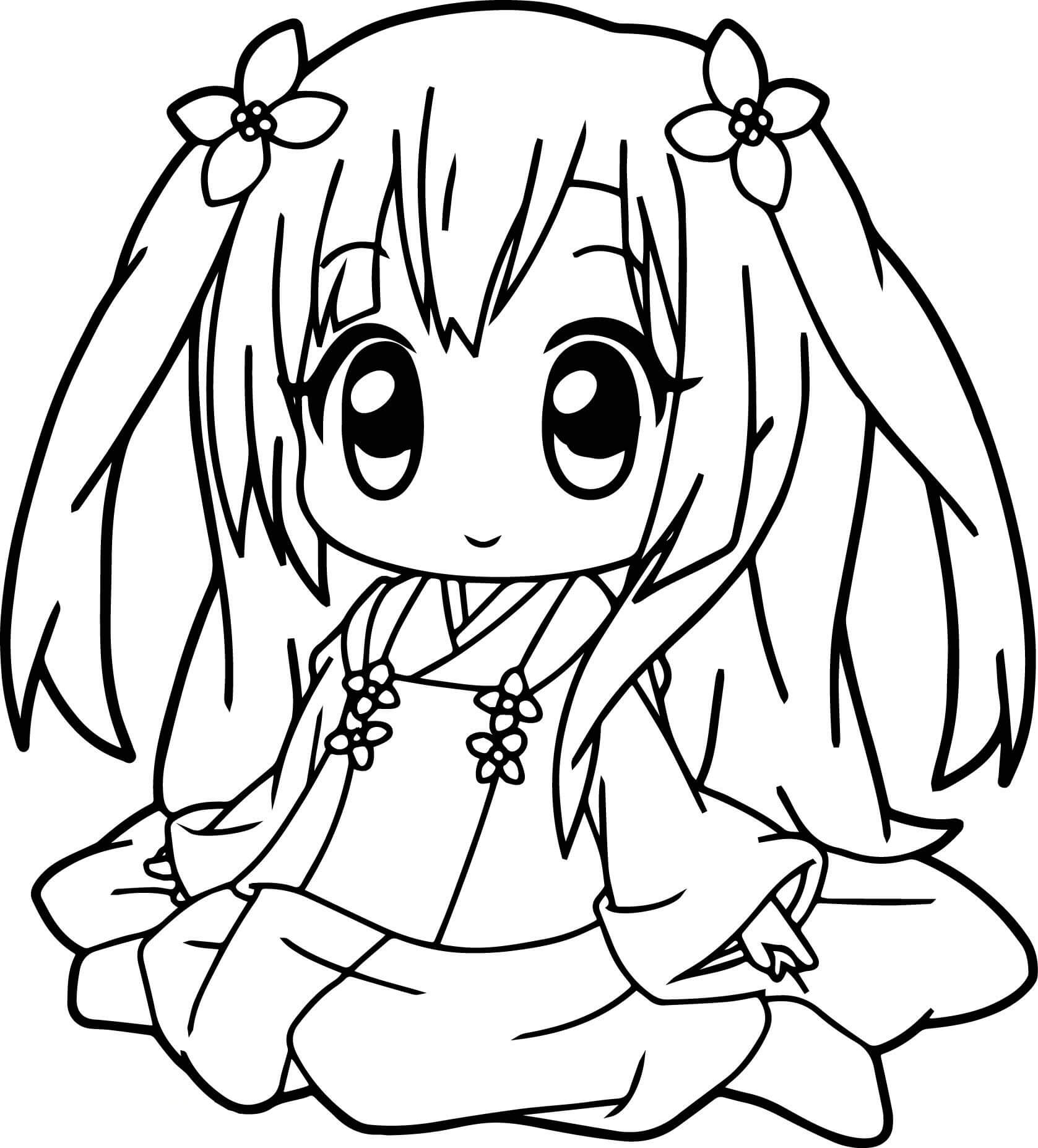 Dibujo de Pequeña niña Anime Kawaii para Colorear
